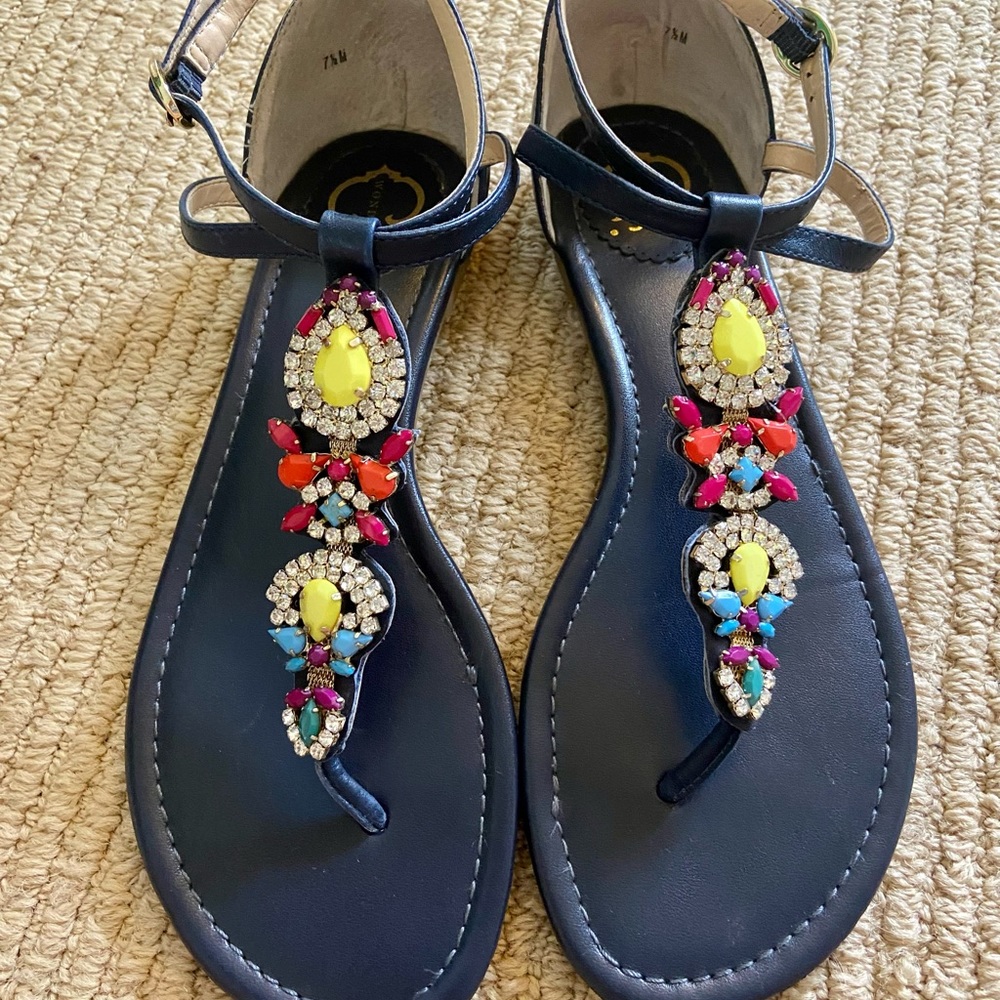 C Wonder Navy Jeweled Sandals Size 7.5